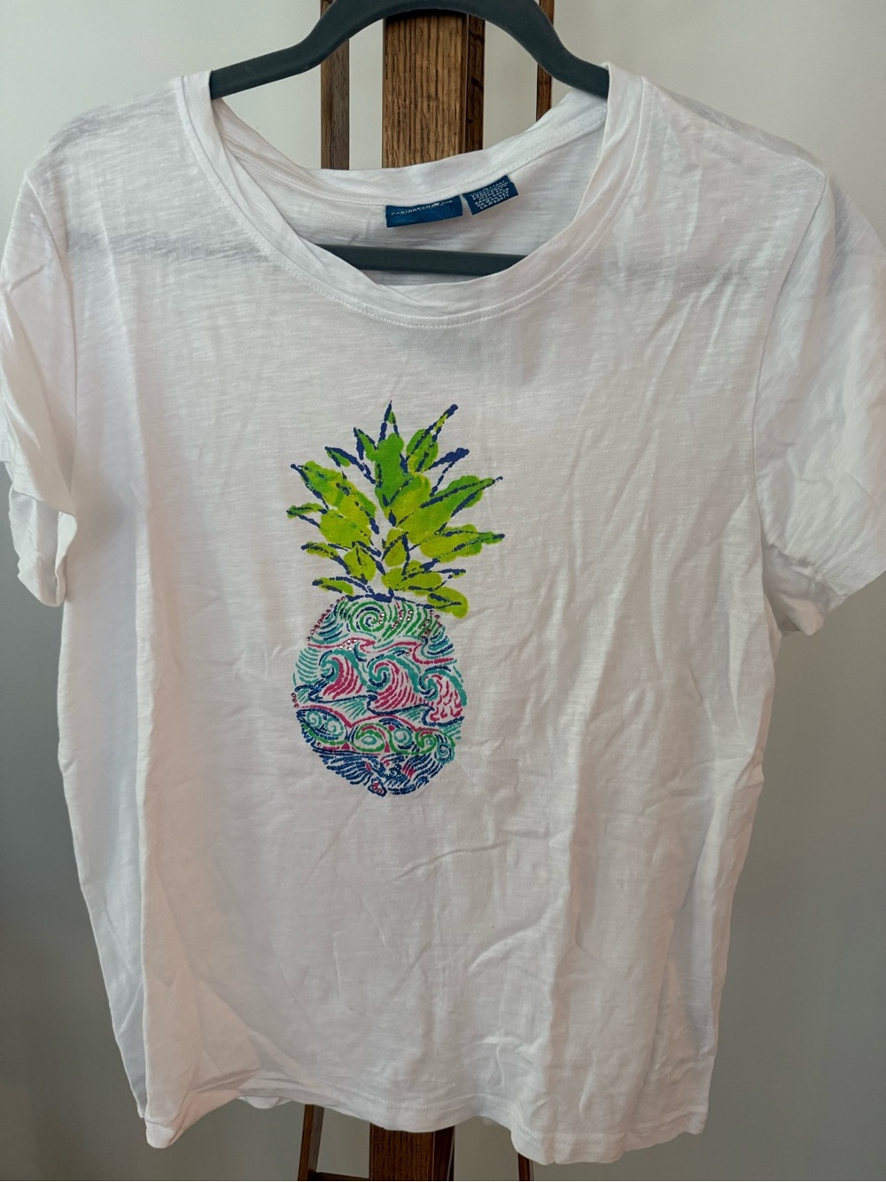Caribbean Joe White Tee with Colorful Pineapple Graphic